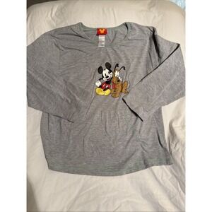 Disney Sleepwear Mickey Mouse & Pluto Gray Long Sleeve Lounger Pouch Pocket 2XL